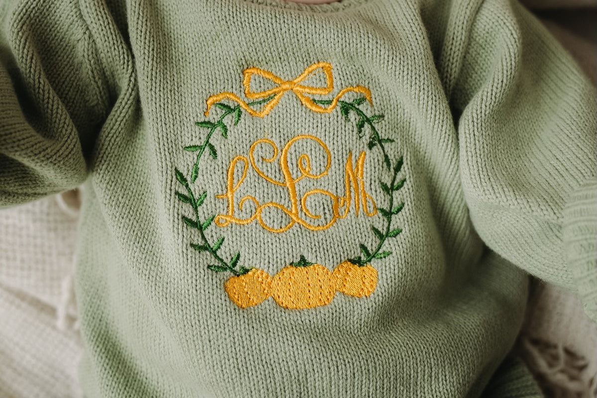 Sage Knit Pumpkin Monogram Bubble