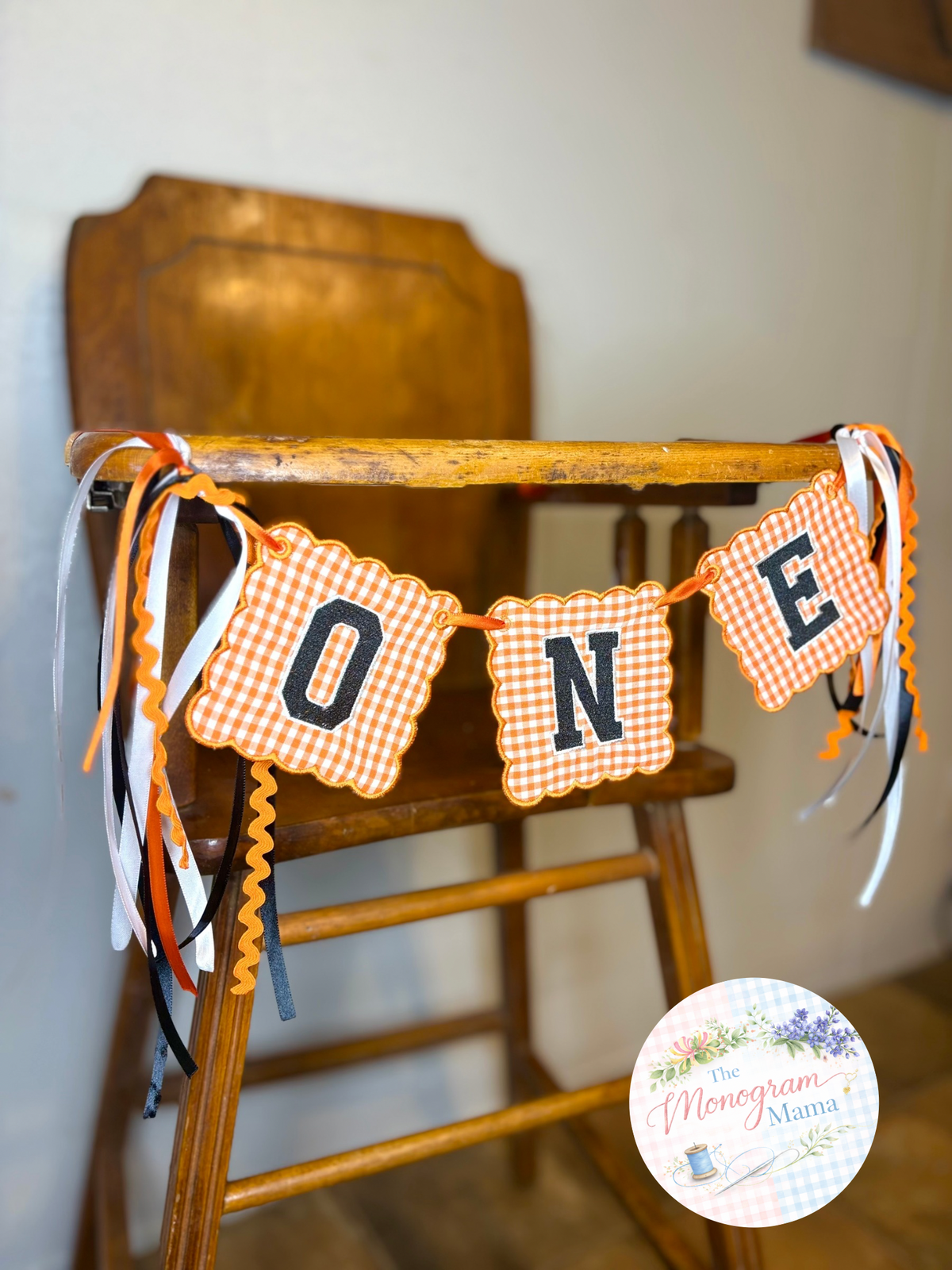 Orange Plaid 1st Birthday Highchair Banner