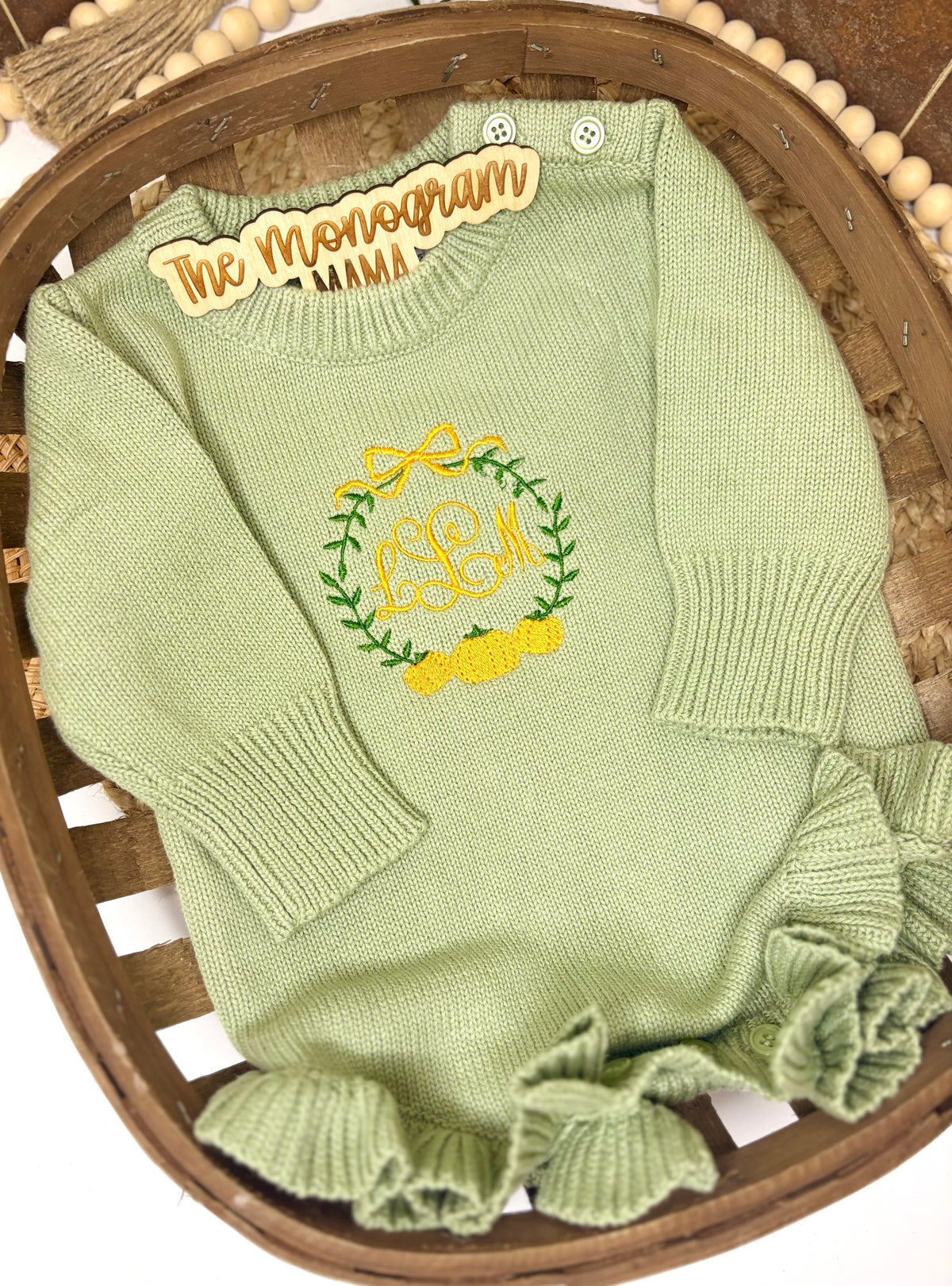 Sage Knit Pumpkin Monogram Bubble