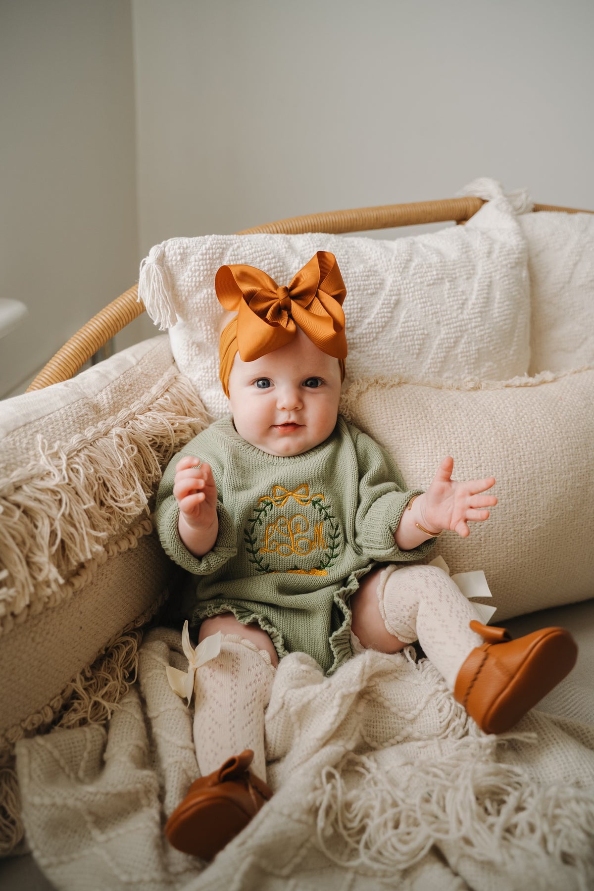Sage Knit Pumpkin Monogram Bubble